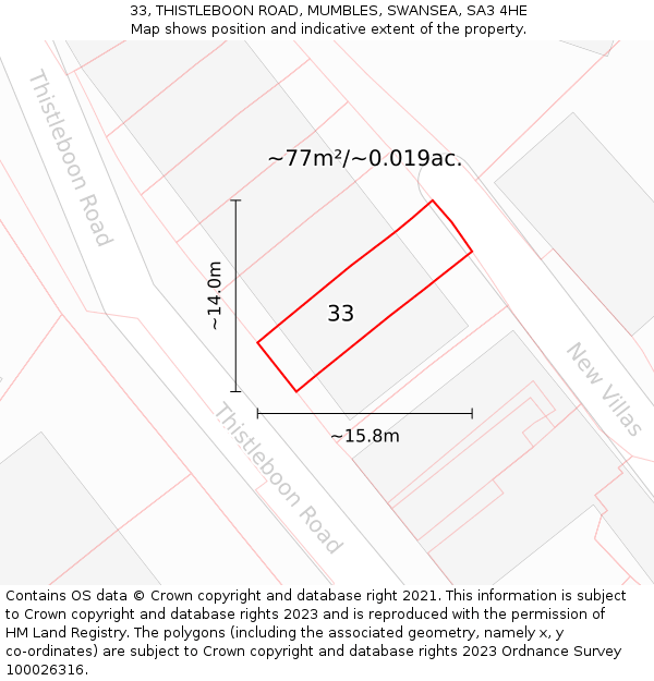 33, THISTLEBOON ROAD, MUMBLES, SWANSEA, SA3 4HE: Plot and title map