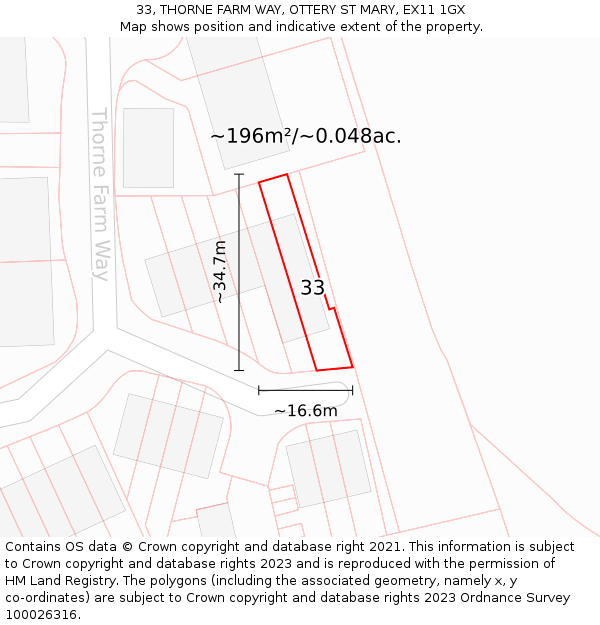 33, THORNE FARM WAY, OTTERY ST MARY, EX11 1GX: Plot and title map