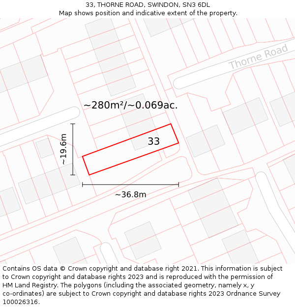 33, THORNE ROAD, SWINDON, SN3 6DL: Plot and title map