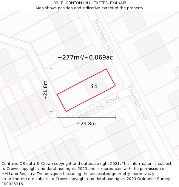 33, THORNTON HILL, EXETER, EX4 4NR: Plot and title map