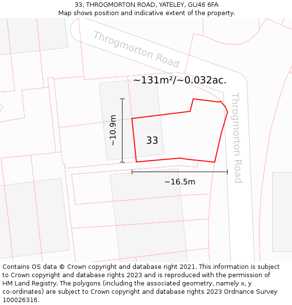 33, THROGMORTON ROAD, YATELEY, GU46 6FA: Plot and title map