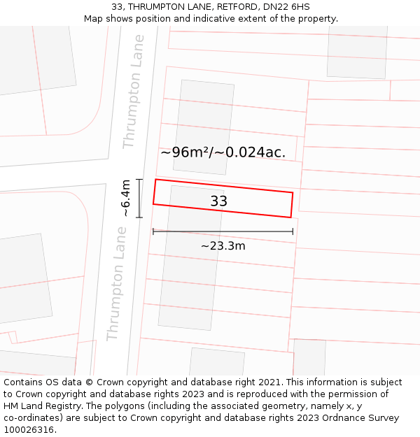 33, THRUMPTON LANE, RETFORD, DN22 6HS: Plot and title map