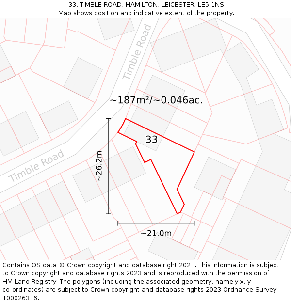 33, TIMBLE ROAD, HAMILTON, LEICESTER, LE5 1NS: Plot and title map