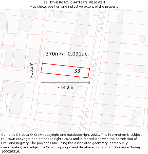 33, TITHE ROAD, CHATTERIS, PE16 6SN: Plot and title map