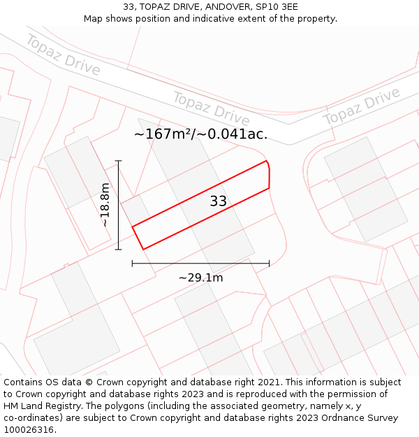 33, TOPAZ DRIVE, ANDOVER, SP10 3EE: Plot and title map