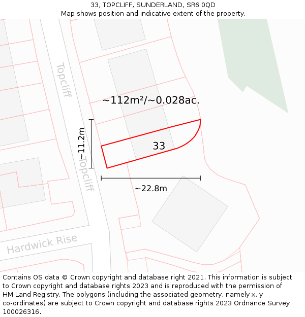 33, TOPCLIFF, SUNDERLAND, SR6 0QD: Plot and title map