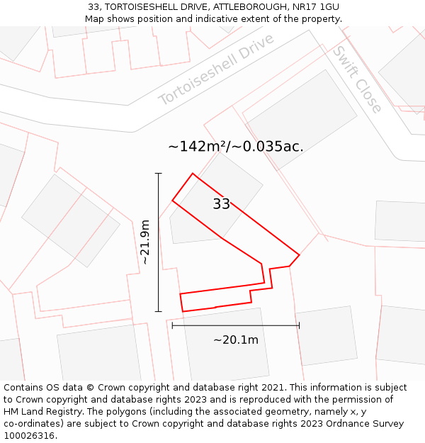 33, TORTOISESHELL DRIVE, ATTLEBOROUGH, NR17 1GU: Plot and title map