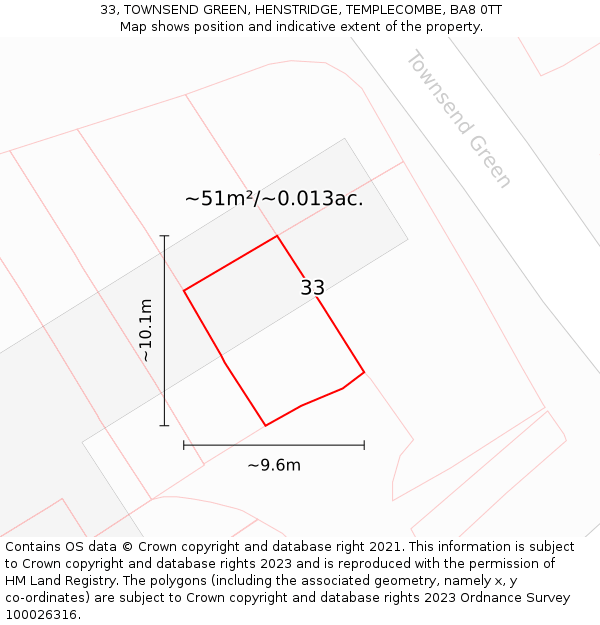 33, TOWNSEND GREEN, HENSTRIDGE, TEMPLECOMBE, BA8 0TT: Plot and title map
