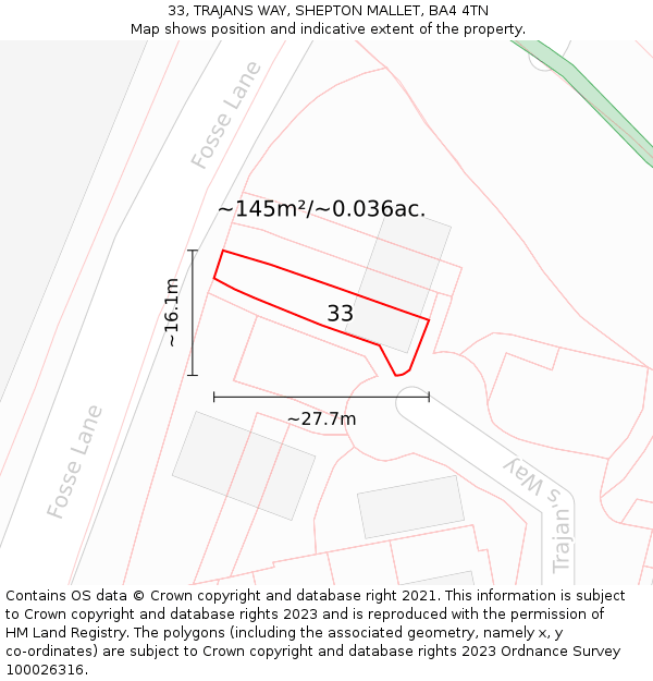 33, TRAJANS WAY, SHEPTON MALLET, BA4 4TN: Plot and title map