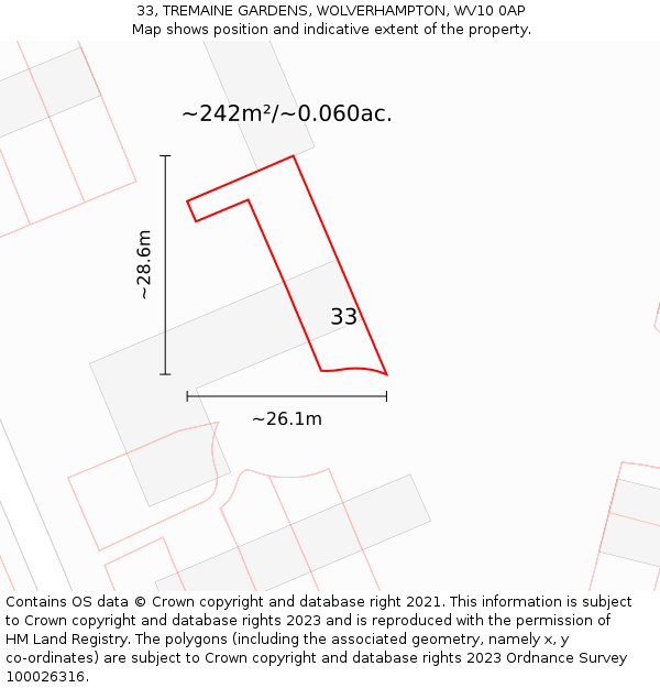 33, TREMAINE GARDENS, WOLVERHAMPTON, WV10 0AP: Plot and title map