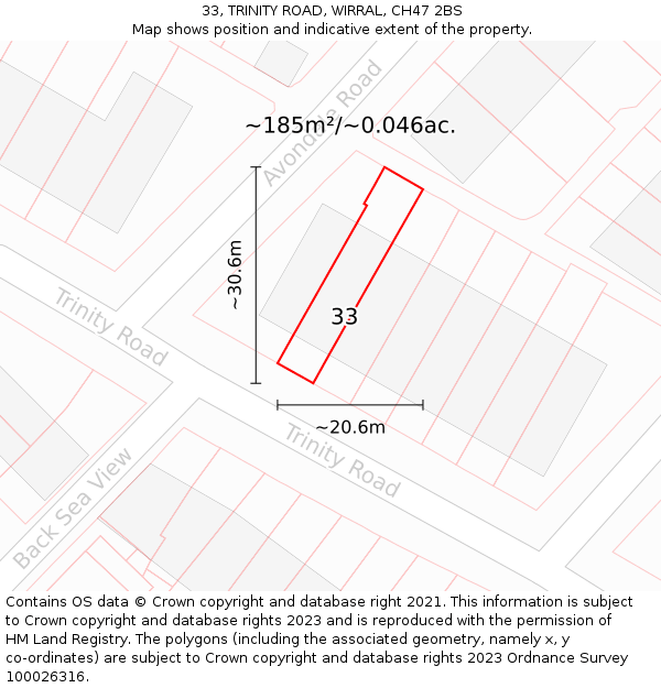 33, TRINITY ROAD, WIRRAL, CH47 2BS: Plot and title map