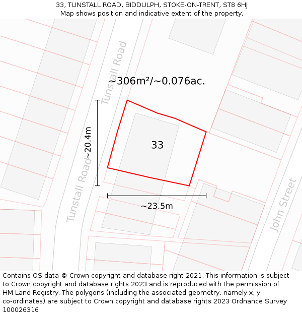 33, TUNSTALL ROAD, BIDDULPH, STOKE-ON-TRENT, ST8 6HJ: Plot and title map
