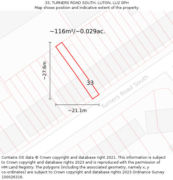 33, TURNERS ROAD SOUTH, LUTON, LU2 0PH: Plot and title map