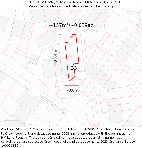 33, TURNSTONE WAY, STANGROUND, PETERBOROUGH, PE2 8SN: Plot and title map