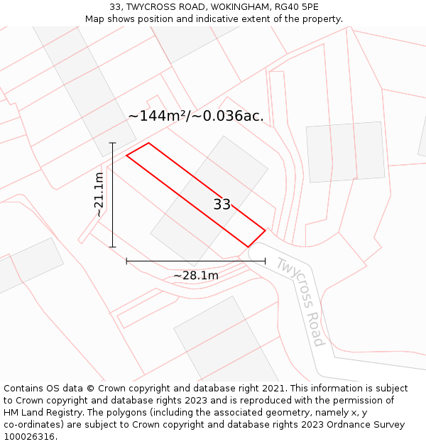 33, TWYCROSS ROAD, WOKINGHAM, RG40 5PE: Plot and title map