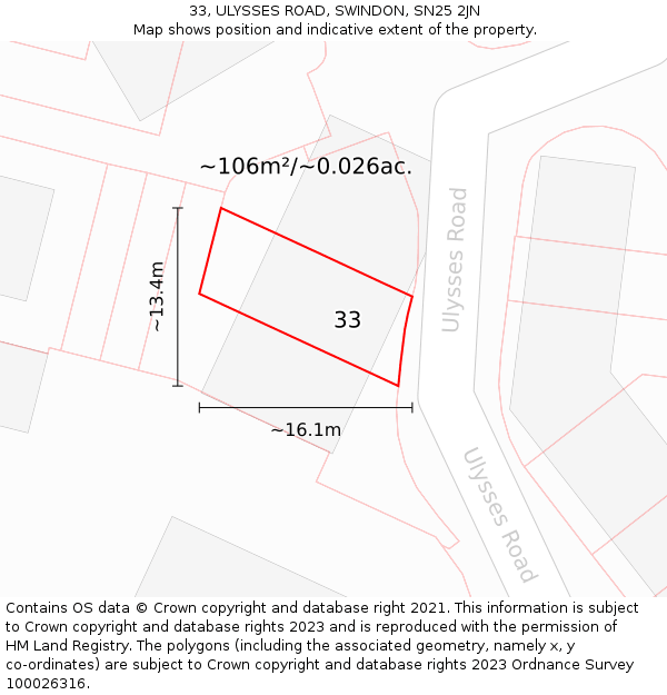 33, ULYSSES ROAD, SWINDON, SN25 2JN: Plot and title map