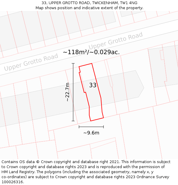 33, UPPER GROTTO ROAD, TWICKENHAM, TW1 4NG: Plot and title map