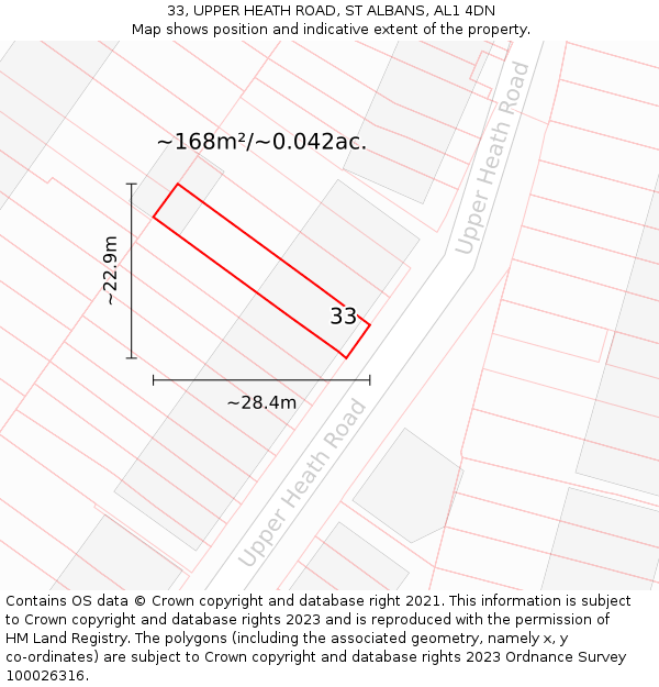 33, UPPER HEATH ROAD, ST ALBANS, AL1 4DN: Plot and title map