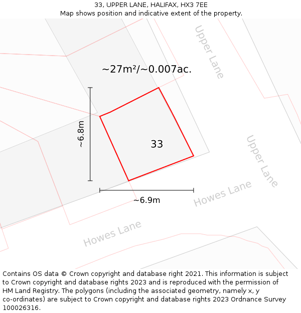 33, UPPER LANE, HALIFAX, HX3 7EE: Plot and title map