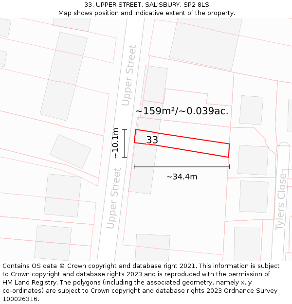 33, UPPER STREET, SALISBURY, SP2 8LS: Plot and title map