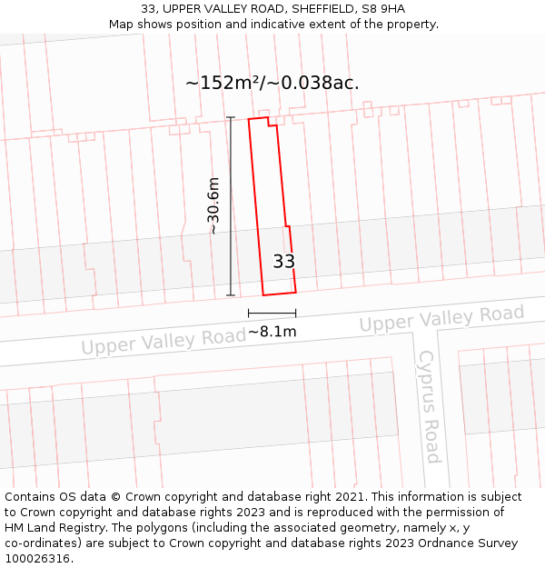 33, UPPER VALLEY ROAD, SHEFFIELD, S8 9HA: Plot and title map