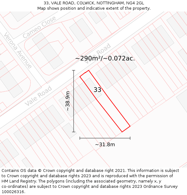 33, VALE ROAD, COLWICK, NOTTINGHAM, NG4 2GL: Plot and title map