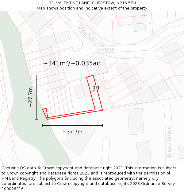 33, VALENTINE LANE, CHEPSTOW, NP16 5TH: Plot and title map