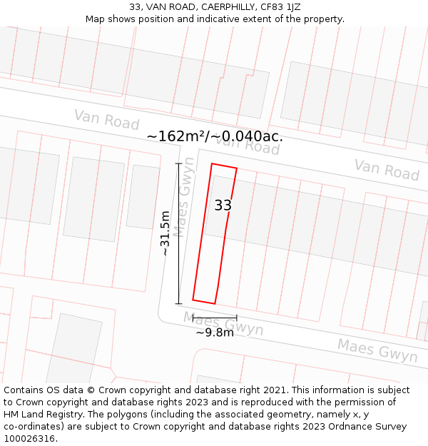 33, VAN ROAD, CAERPHILLY, CF83 1JZ: Plot and title map