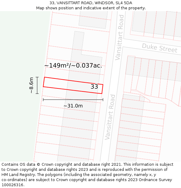 33, VANSITTART ROAD, WINDSOR, SL4 5DA: Plot and title map