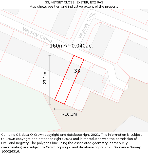 33, VEYSEY CLOSE, EXETER, EX2 6AS: Plot and title map
