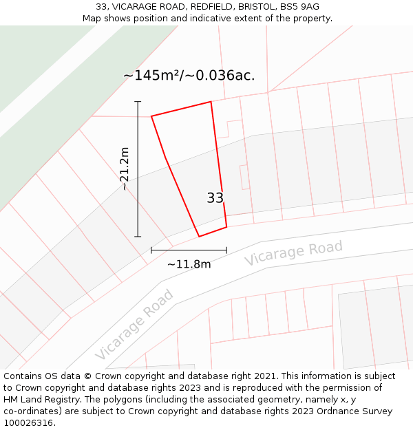 33, VICARAGE ROAD, REDFIELD, BRISTOL, BS5 9AG: Plot and title map