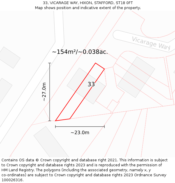 33, VICARAGE WAY, HIXON, STAFFORD, ST18 0FT: Plot and title map