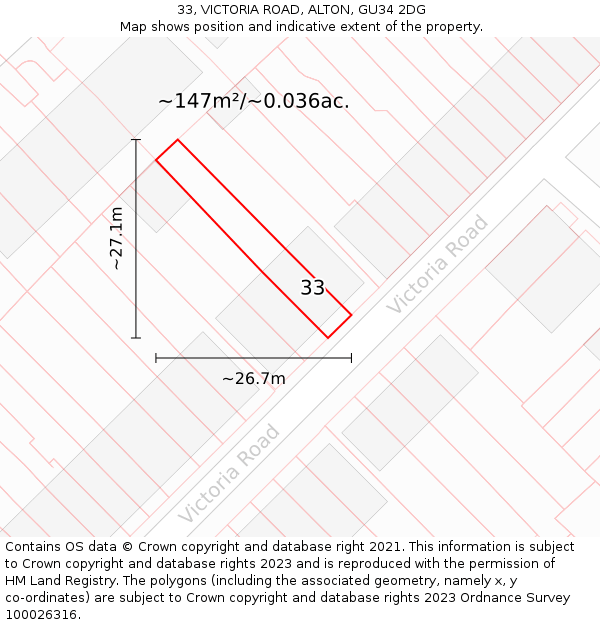 33, VICTORIA ROAD, ALTON, GU34 2DG: Plot and title map