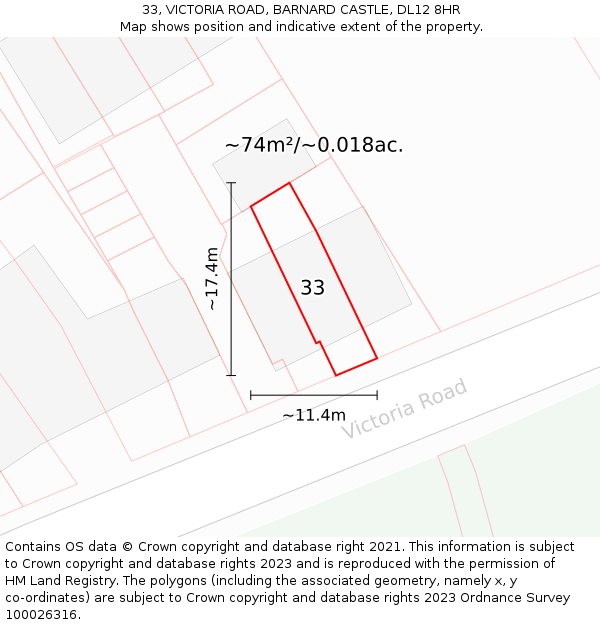 33, VICTORIA ROAD, BARNARD CASTLE, DL12 8HR: Plot and title map