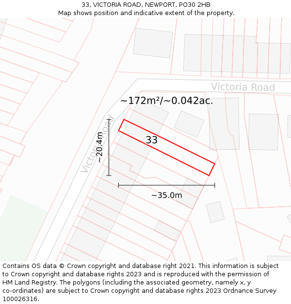 33, VICTORIA ROAD, NEWPORT, PO30 2HB: Plot and title map