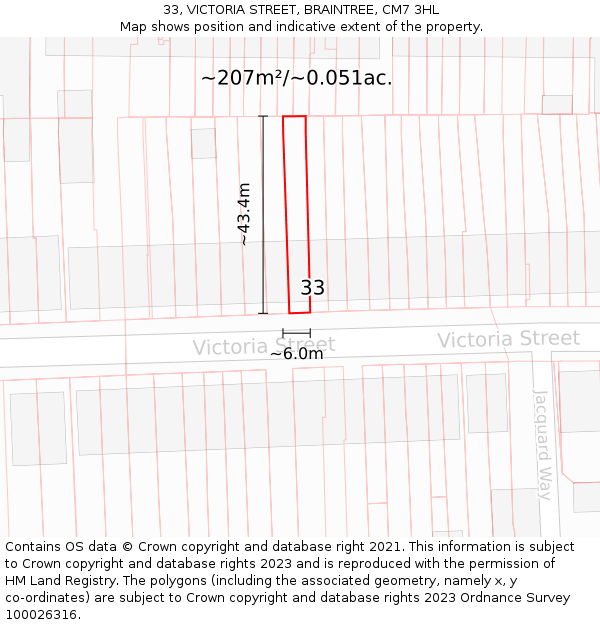 33, VICTORIA STREET, BRAINTREE, CM7 3HL: Plot and title map