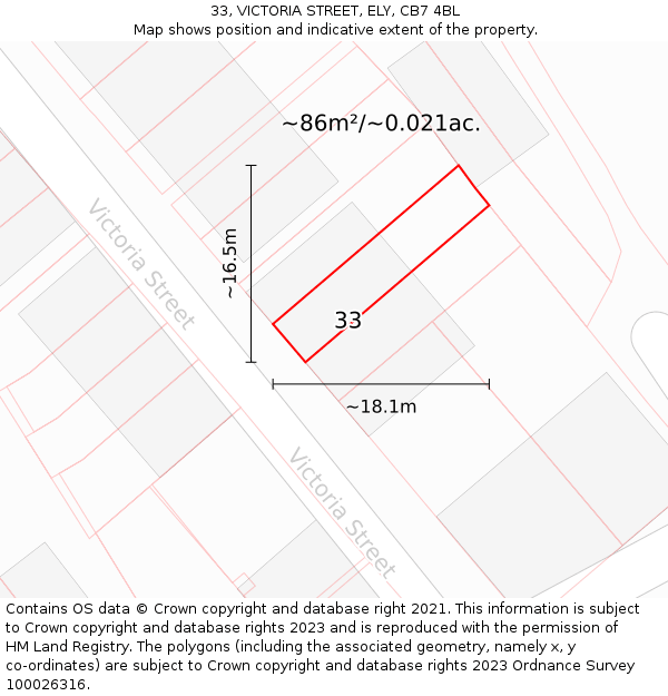33, VICTORIA STREET, ELY, CB7 4BL: Plot and title map