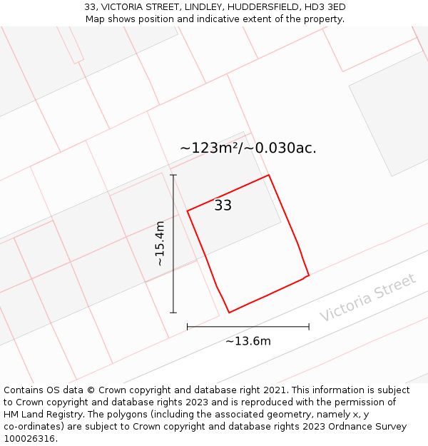 33, VICTORIA STREET, LINDLEY, HUDDERSFIELD, HD3 3ED: Plot and title map