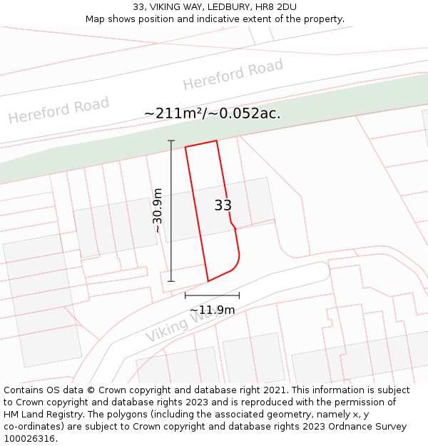 33, VIKING WAY, LEDBURY, HR8 2DU: Plot and title map
