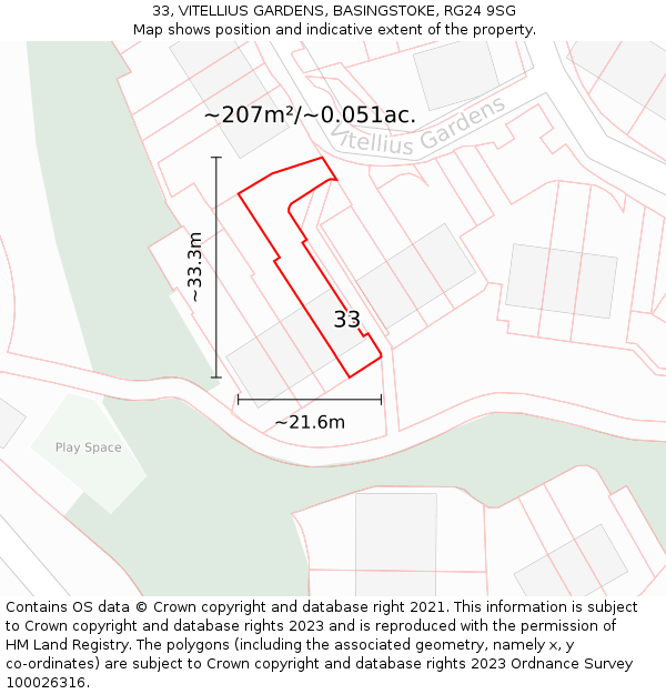 33, VITELLIUS GARDENS, BASINGSTOKE, RG24 9SG: Plot and title map