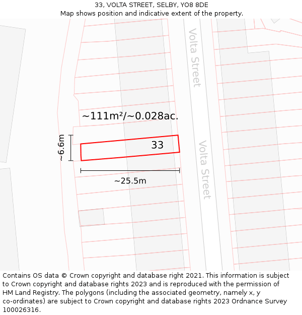 33, VOLTA STREET, SELBY, YO8 8DE: Plot and title map