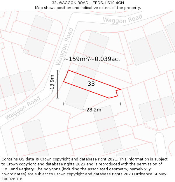 33, WAGGON ROAD, LEEDS, LS10 4GN: Plot and title map