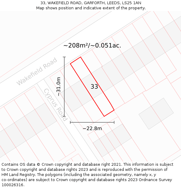 33, WAKEFIELD ROAD, GARFORTH, LEEDS, LS25 1AN: Plot and title map