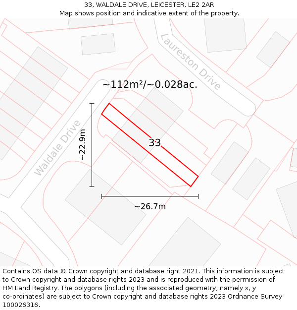 33, WALDALE DRIVE, LEICESTER, LE2 2AR: Plot and title map