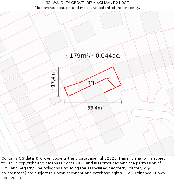 33, WALDLEY GROVE, BIRMINGHAM, B24 0GE: Plot and title map