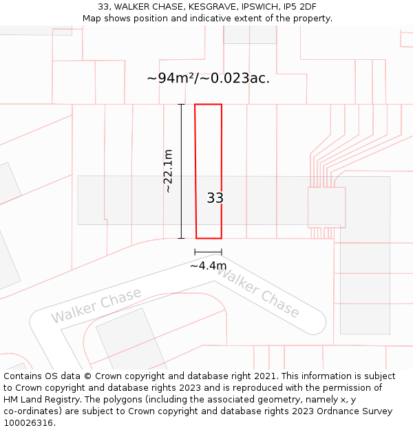 33, WALKER CHASE, KESGRAVE, IPSWICH, IP5 2DF: Plot and title map