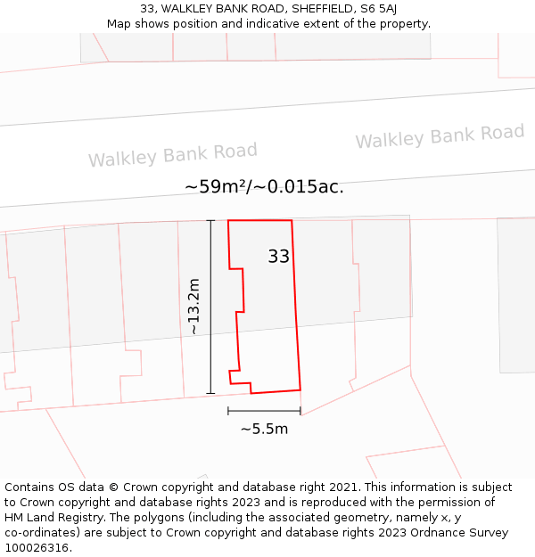 33, WALKLEY BANK ROAD, SHEFFIELD, S6 5AJ: Plot and title map