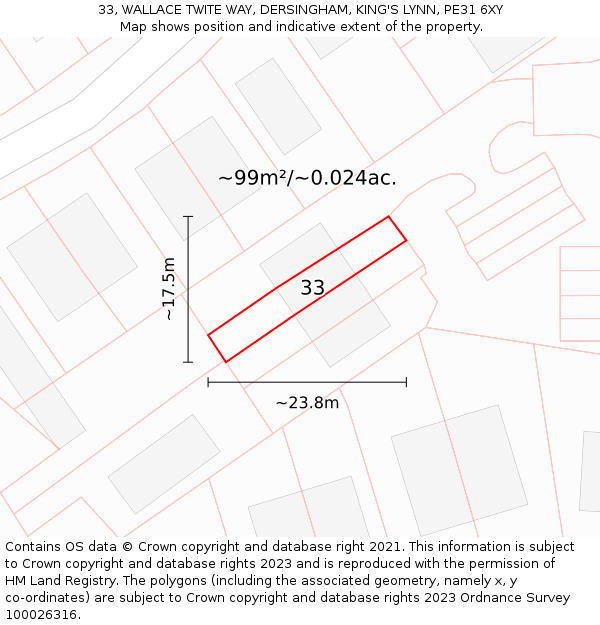 33, WALLACE TWITE WAY, DERSINGHAM, KING'S LYNN, PE31 6XY: Plot and title map