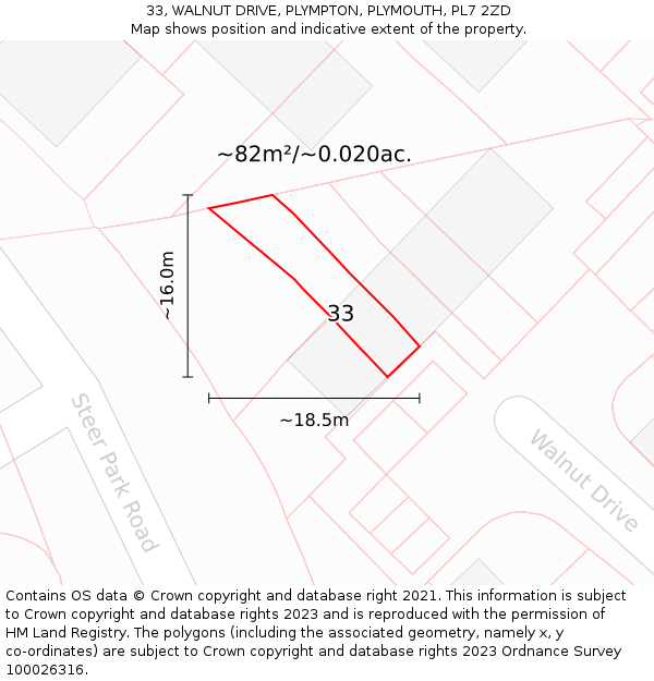 33, WALNUT DRIVE, PLYMPTON, PLYMOUTH, PL7 2ZD: Plot and title map