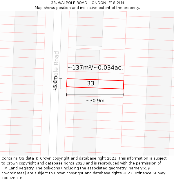 33, WALPOLE ROAD, LONDON, E18 2LN: Plot and title map